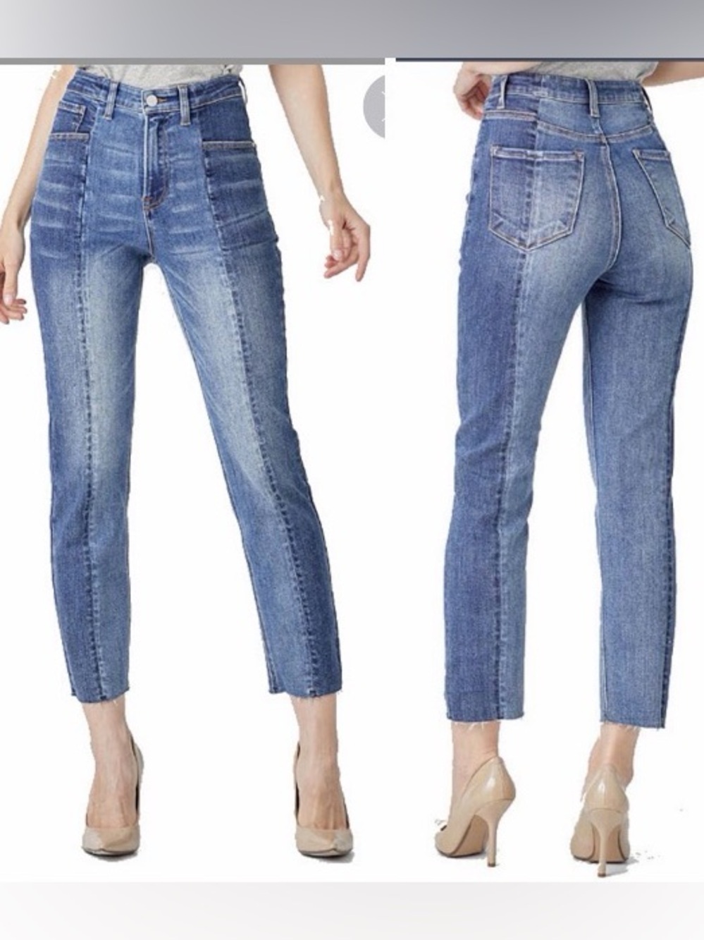 Risen Jeans High Rise Two Tone Slim Straight Women's 11/30 Blue Denim Stretch